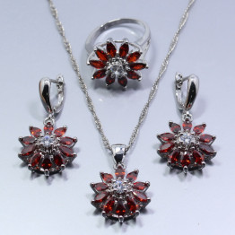  925 Silver Red Garnet Austria Crystal Women Wedding 4PCS Jewelry Set Ring Size 6/7/8/9/10 Bracelet 18CM Free Gift Z104