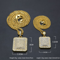  Golden Bling Smooth Army Card Full Rhinestone Necklaces Men Women Hip Hop Military Cuban Chains Jewelry Gifts Pendants