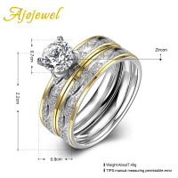  Individual European Style Trendy Zircon Jewelry Ajojewel Stainless Steel Brand Two Pieces Rings Set For Women