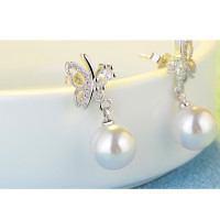 1 pair Fashion Women Butterfly Crystal pearl Rhinestone  Sterling Ear Stud Earrings Pearl Earrings