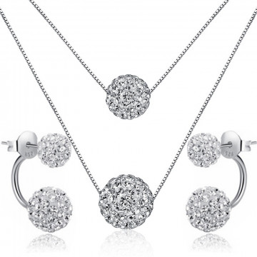100% Silver 925 Jewelry Sets for Women Flash Shambhala Necklaces& Earrings Multilayer Double Choker Statement Necklace Set