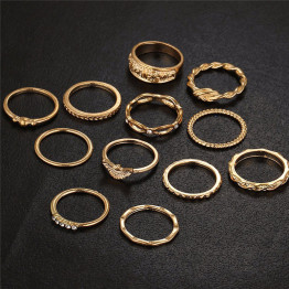 12 pc/set charm gold finger ring Set Boho Knuckle Party Rings Jewelry Gift for Girl for Women Vintage Punk ring set