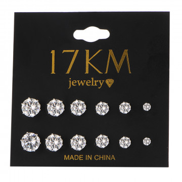 17KM Fashion 6 Pair/set Punk Accessories Crystal Stud Earrings Set For Women Round Flower Fashion Design Brincos Jewelry Bijoux 