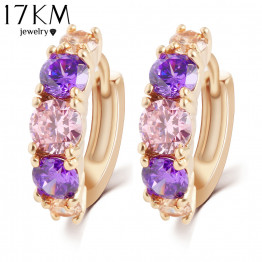 17KM Hot Sell Fashion Charm Personality Alloy Gold Color Purple Crystal Earring Jewelry Round Zirconia Design Earrings For Women