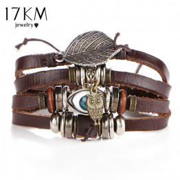 17KM Punk Design Turkish Eye Bracelets For Men Woman New Fashion Wristband Female Owl Leather Bracelet Stone Vintage Jewelry
