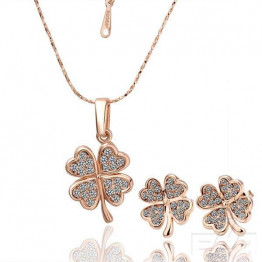 18 K Rose Gold Jewelry Sets Clover Crystal Necklace & Earrings Wholesale Fashion Plant Jewelry AAA Zircon Gift for Women Hot