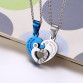 2 Piecces! Couple Necklace Gold Blue Black Plated Titanium Heart Pendant Stainless Steel Chain Lover Necklace for Women and Men