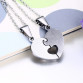 2 Piecces! Couple Necklace Gold Blue Black Plated Titanium Heart Pendant Stainless Steel Chain Lover Necklace for Women and Men