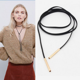 2016 New Black Suede Leather Cord Necklace Fashion Long Bow Choker Statement Necklaces for Women Collier Bijoux Wholesale