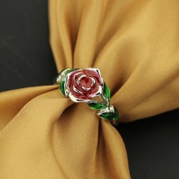 2017 Beauty and the Beast Rose Tree Rings Rose Design Engagement Ring Red Green Enamel Jewelry His Beauty/Her Beast Jewel