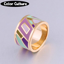 2017 Classic  Jewelry Wholesale Retail  Stainless Steel Big Rings for women Enamel Ring Designers Geometric Anniversary Gift