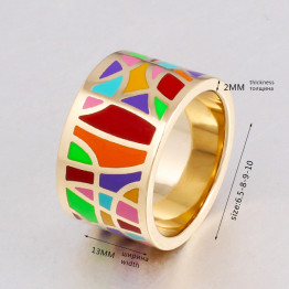 2017 Fashion Jewelry Vintage Big Stainless Steel Rings for Women Filled Colorful Design Enamel Jewelry Rings Trendy Party 