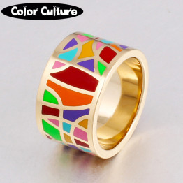 2017 Fashion Jewelry Vintage Big Stainless Steel Rings for Women Filled Colorful Design Enamel Jewelry Rings Trendy Party 