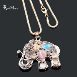 2017 Fine Jewelry Lucky Opal Elephant Long Necklaces & Pendants Gold Color Chain Maxi Necklace for Women Kolye Bijoux Femme