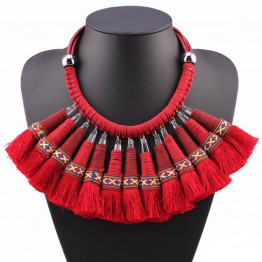 2017 High quality fashionable new design big statement red necklace rope chain yarn pendant chunky tassel necklace