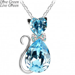 2017 NEW gift brand design girl women accesorries jewelry Austrian crystal Cat catty GP Pendant Chain Necklace 84575