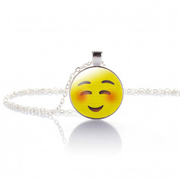 2017 New Design 13 Style Silver Plated with Glass Cabochon Cute Emoji Pattern Choker Long Pendant Necklace for Women Gift