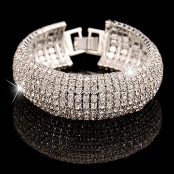 2017 New Design Romantic Women Jewelry Bangle Elastic Stretchy 7 Row Rhinestone Crystal Bracelet Bangle Bridal Jewellery Pulsera