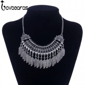 2017 New Fashion Maxi Choker Statement Bohemian Necklace Ethnic Vintage Collar Collier Leaves Tassel Necklace Women Fine Jewelry