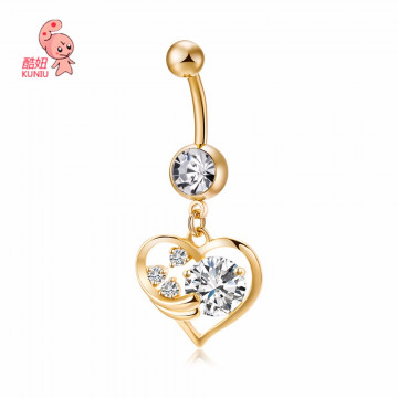 2017 New Hot Luxury Zircon Crystal Heart Belly Button Rings Women Body Jewelry Gold Zircon CZ Navel Piercing Belly Piercing 238