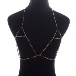 2017 Sex Women Silver/Gold Rhinestone Body Chains Jewelry Unique Flash Shiny Rhinestone Triangle Body Bra Club Party Jewelry