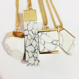 2017 Summer Style Hot Trendy Brand Design Fashion Geometric White Marble Faux Stone Pendant Necklace for Women
