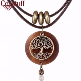 2017 chokers Woman Necklaces vintage Jewelry Tree Design Wooden pendant Long necklace for women collares mujer kolye
