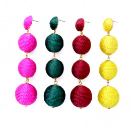 4 Colors Thread Balls POM POM Earrings Trend Red Green Yellow Rose Red Round Earrings 2017 Long Earrings Ethnic Jewelry