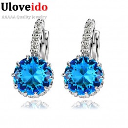 8 Colors Silver Pink Blue Crystal Large Crystal Earrings with Stones Cubic Zirconia Women's Earings Boucle D'oreille Femme DML49