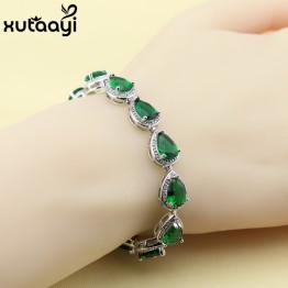 925 Silver Water Drop Wedding Jewelry Set For Women Green Stones White crystal Bracelet Earrings Necklace Pendant Rings