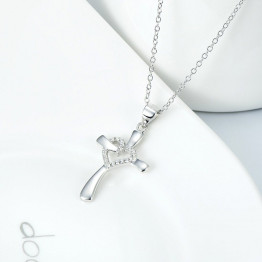 925 Sterling Silver Heart Cross Pendant Necklace Women's Jewelry Rolo Chain