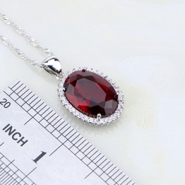 925 Sterling Silver Jewelry Round Red Garnet Zircon White CZ Jewelry Sets For Women Wedding Earring/Pendant/Necklace/Ring 3PCS