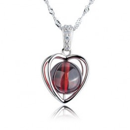 AAA 100% 925 Sterling Silver Pendant Necklace Lovely Heart Pure Natural Garnet Necklaces Fine Jewelry Christmas Gift