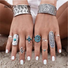 ADOLPH Jewelry For Women 2016 New Design Ethnic Characteristics Ring Set 9 Pieces Wholesale Value For Money 95-PK90 Hot Sale