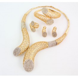 African Beads Jewelry Set Dubai Gold Color Crystal Women Wedding Party Necklace Bangle Earring Ring Fine Jewelry Sets