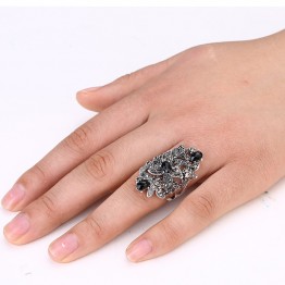 Ajojewel Black Crystal Rhinestone Flower Jewelry Vintage Retro Ring Woman Big Rings Ringen