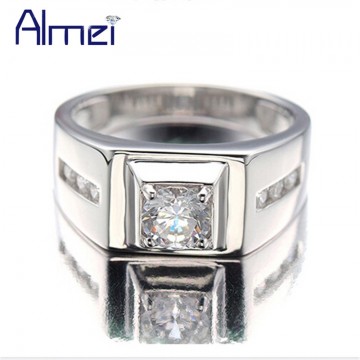 Almei 925 Sterling Silver Rings Men 2017 Fashion Punk Jewelry Cubic Zirconia Men's Engagement Wedding Ring Anel Masculino J473