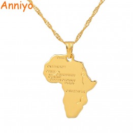 Anniyo 9 Style Africa Map Pendant Necklace for Women/Men Silver/Gold Color Ethiopian Jewelry Wholesale African Maps Hiphop Item