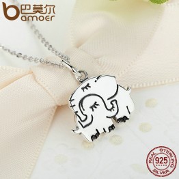 BAMOER 100% 925 Sterling Silver Cute Elephant Hug Pendant Necklaces Women Fine Jewelry Brincos S925 for Mother Gift SCN065