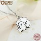 BAMOER 100% 925 Sterling Silver Cute Elephant Hug Pendant Necklaces Women Fine Jewelry Brincos S925 for Mother Gift SCN065
