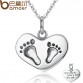BAMOER 925 Sterling Silver Engrave Lucky To have A Mom Like You Baby Feet Pendant Necklaces Fine Jewelry Mother Gift SCN067