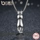 BAMOER High Quality Smooth 925 Sterling Silver Lovely Cat Long Tail Necklaces & Pendants S925 Fine Jewelry SCN032