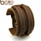 BAMOER Leather Cuff Double Wide Bracelet and Rope Bangles Brown for Men Fashion Man Bracelet Unisex Jewelry PI0296