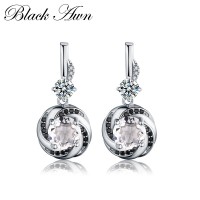 [BLACK AWN] 925 Sterling Silver Fine Jewelry Trendy Engagement Earrings for Women Female Wedding Earrings T159