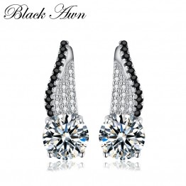 [BLACK AWN] Genuine 925 Sterling Silver Fine Jewelry Eyes Black&White Stone Engagement Stud Earrings for Women T117