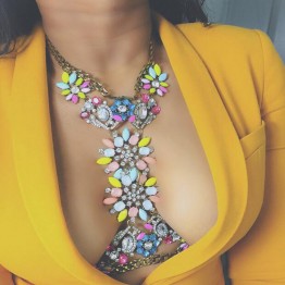 Best lady 2017 Hot Long Body Necklace Chain Necklace Luxury Flower Women Maxi Rhinestone Bijoux Statement Collar Necklace2886