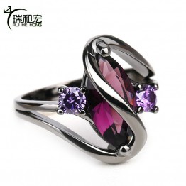 Black Color Rings for Women Snake Shape Purple Cubic Zircon Silver Rings Punk Style Unique Party Jewelry Wholesale