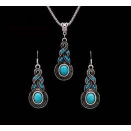 Bohemian Tibetan Silver Color African Beads Jewelry Sets for Women Wedding Costume dubai Jewelry Sets Crystal Necklace Earrings