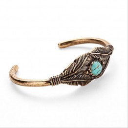 Boho Open Leaf Bracelet Femme Nature Stone Bangle Charm Tribal Bracelet Women Ethnic Bracelet Indian Native American Jewelry