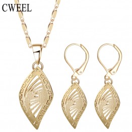 CWEEL Dubai African Beads Jewelry Sets For Women Pendant Necklace Earrings Indian Jewelry Gold Color Wedding Bridal Accessories